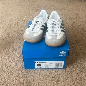 adidas Kids Samba OG Sneakers in White, Gray, Green, Gum